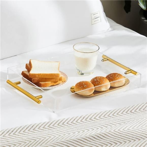 Clear Acrylic Lucite Serving Tray with Metal Handles,No Need to Assemble,11x14 - Picture 4 of 8